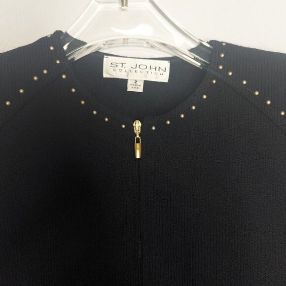 St. John Collection Vintage Black Full Zip Long Sleeve Jacket Gold Studded 2 - Picture 10 of 10
